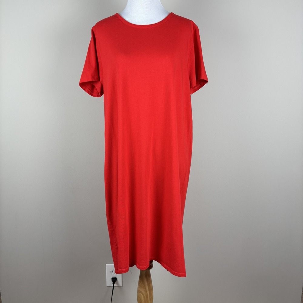J. Crew‎ Dress Womens Large Red Short Sleeve T-Shirt Shift Cotton Knit Casual L